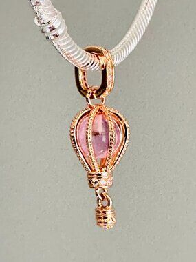 PANDORA Sparkling Pink Hot Air Balloon Dangle Charm / Pandora Silver Bracelet